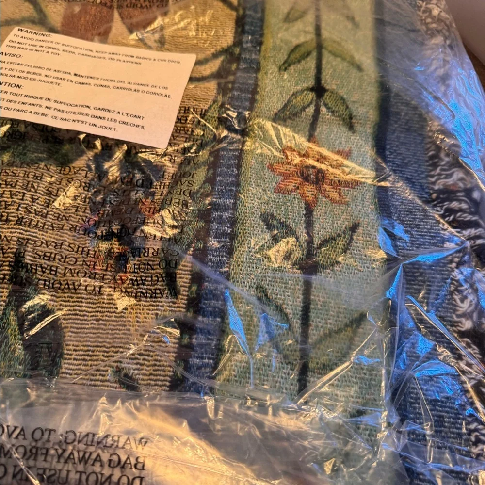 Sally Eckman Roberts‎ Tapestry Throw Blanket Woven Floral And Birds Fringe New